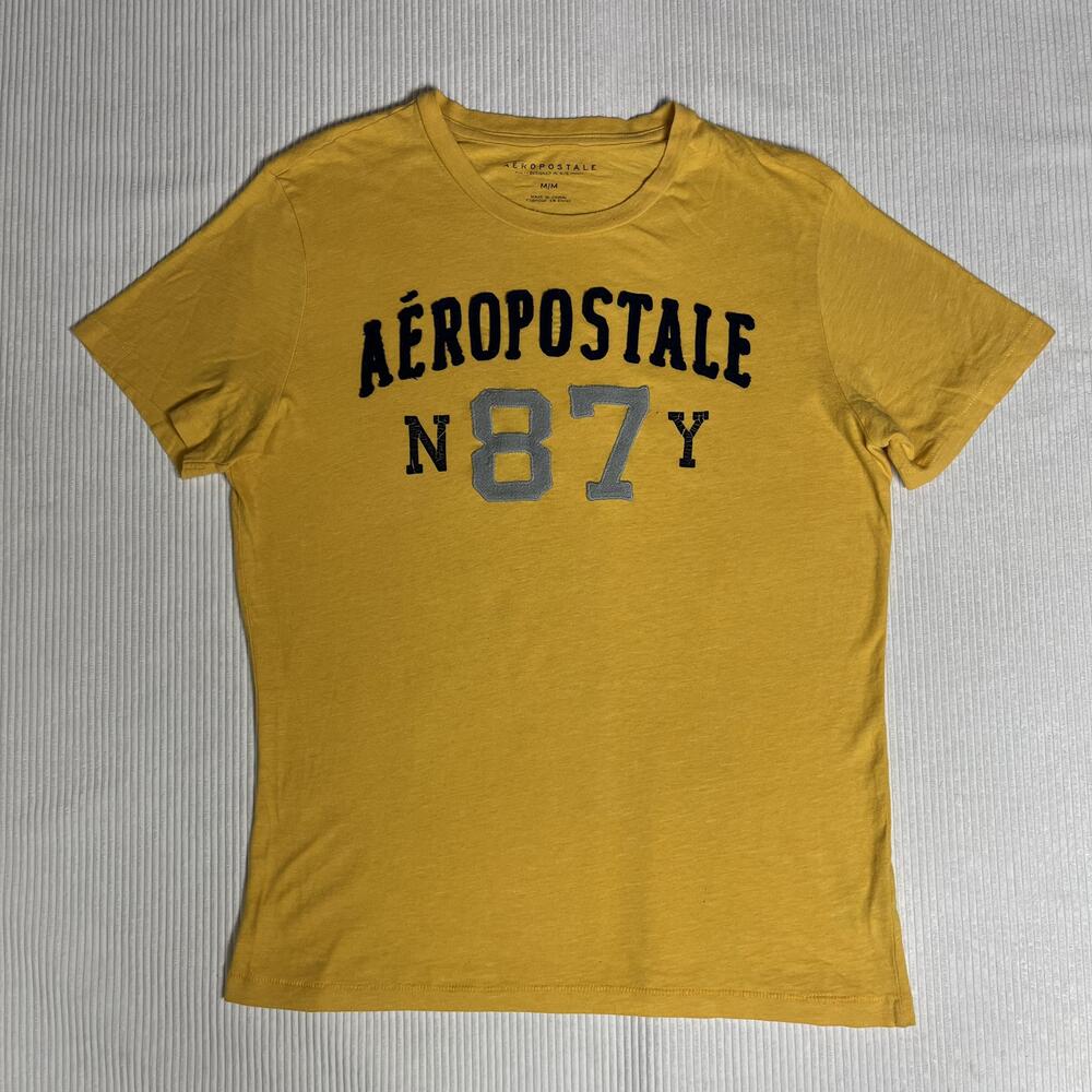 Aeropostale Shirt 00s Mens M Yellow N87 Logo Graphic Tee Tagless Jersey Top Y2k